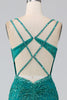 Load image into Gallery viewer, Dark Green Sparkly Mermaid Spaghetti Straps Corset Formal Dress With Slit