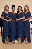 Navy A-Line V-Neck Long Chiffon Choir Dress with Beading