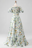 Mauve Ball-Gown/Princess Embroidered Formal Dress with Short Sleeves