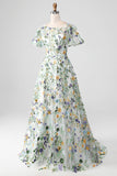 Mauve Ball-Gown/Princess Embroidered Formal Dress with Short Sleeves