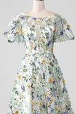Mauve Ball-Gown/Princess Embroidered Formal Dress with Short Sleeves