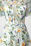 Mauve Ball-Gown/Princess Embroidered Formal Dress with Short Sleeves