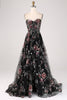 Load image into Gallery viewer, Black A-Line Flower Sequins Long Corset Fromal Dress