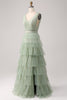 Load image into Gallery viewer, Pleated Tiered Green Formal Dress with Slit