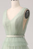 Load image into Gallery viewer, Pleated Tiered Green Formal Dress with Slit
