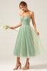 Load image into Gallery viewer, A-Line Tea-Length Corset Tulle Matcha Bridesmaid Dress