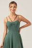 Load image into Gallery viewer, A-Line Spaghetti Straps Backless Pleated Eucalyptus Bridesmaid Dress