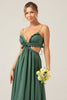 Load image into Gallery viewer, Eucalyptus Spaghetti Straps Hollow-out Long Bridesmaid Dress with Ruffles