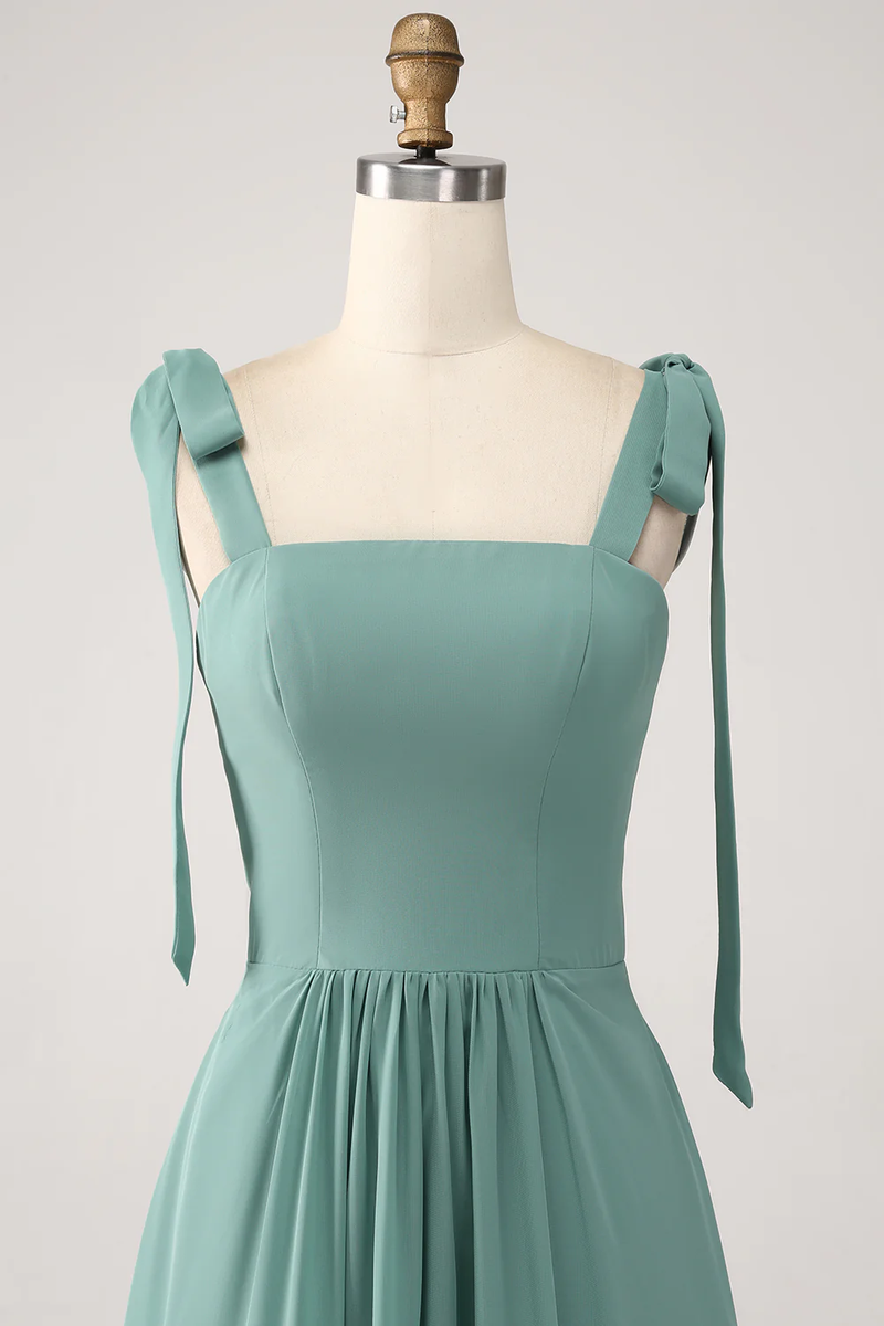Load image into Gallery viewer, A Line Chiffon Green Long Bridesmaid Dress with Pleated