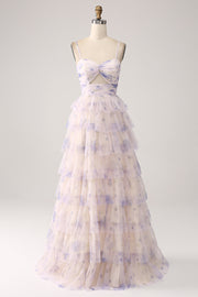 Lavender Flower Tiered Princess Formal Dress with Pleated