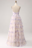 Lavender Flower Tiered Princess Formal Dress with Pleated