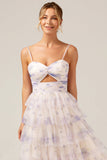 Lavender Flower Princess Spaghetti Straps Tiered Formal Dress with Ruffles