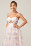 Lavender Flower Princess Spaghetti Straps Tiered Formal Dress with Ruffles