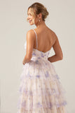 Lavender Flower Princess Spaghetti Straps Tiered Formal Dress with Ruffles