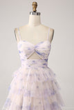 Lavender Flower Tiered Princess Formal Dress with Pleated