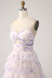 Lavender Flower Tiered Princess Formal Dress with Pleated