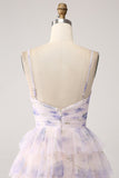 Lavender Flower Tiered Princess Formal Dress with Pleated