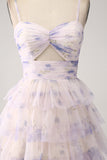 Lavender Flower Tiered Princess Formal Dress with Pleated