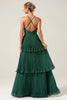 Load image into Gallery viewer, A-Line Tiered Chiffon Dark Green Long Bridesmaid Dress with Pleated