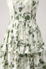 Load image into Gallery viewer, Green Floral Ruffles Tiered Prom Dress with Slit