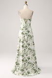 Cowl Neck Green Floral A Line Formal Dress with Slit