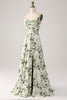 Load image into Gallery viewer, Cowl Neck Green Floral A Line Formal Dress with Slit