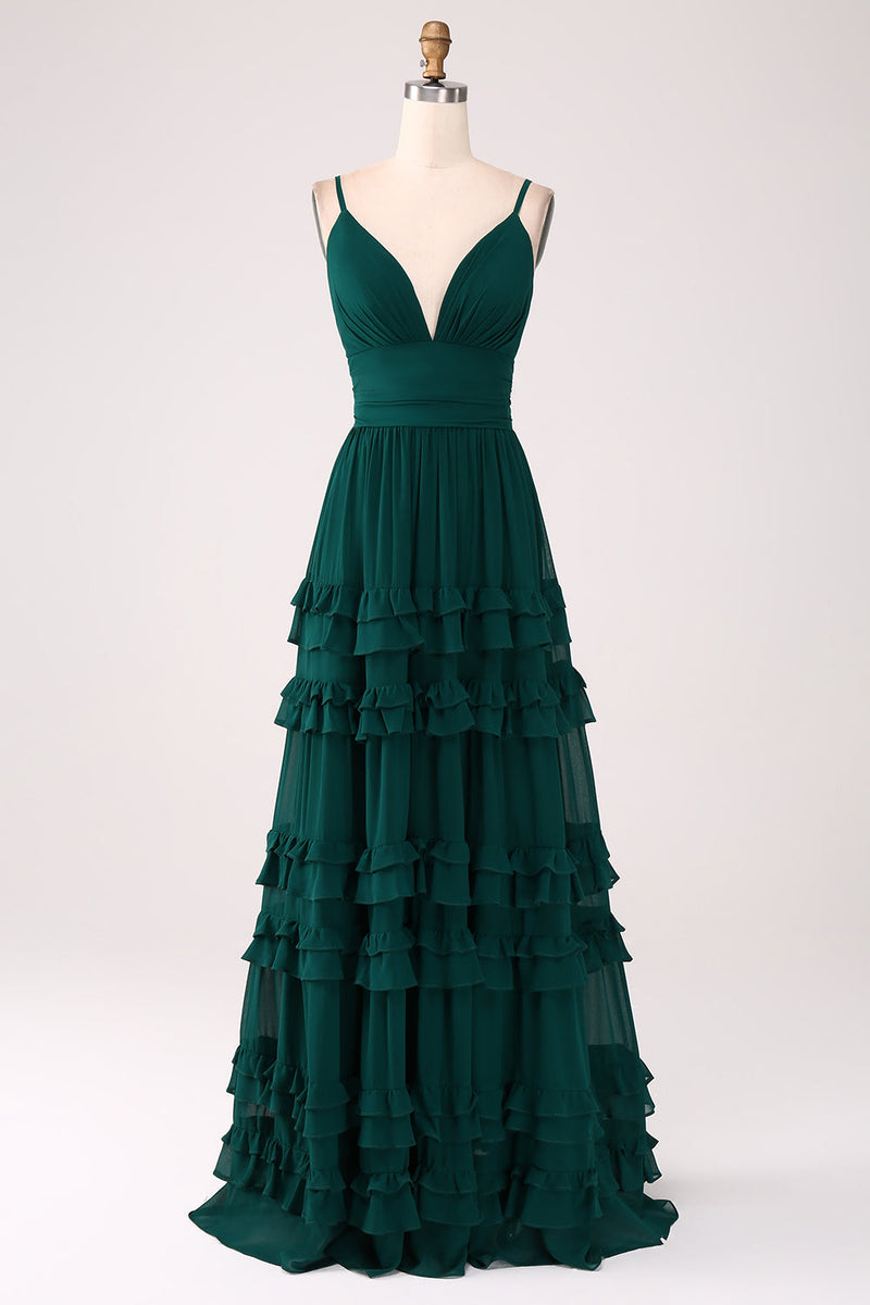 Load image into Gallery viewer, Spaghetti Straps Tiered Formal Dress with Pleated