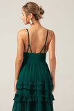 Dark Green A Line Spaghetti Straps Tiered Formal Dress with Pleated