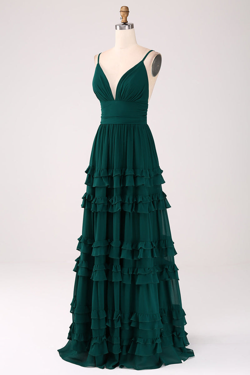 Load image into Gallery viewer, Spaghetti Straps Tiered Formal Dress with Pleated