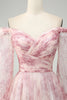 Load image into Gallery viewer, Blush Flower A-Line Off The Shoulder Print Formal Dress With Slit
