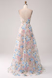 A-Line Apricot Flower Off the Shoulder Long Corset Formal Dress