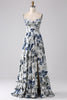 Load image into Gallery viewer, Pleated Blue Printed Corset Long Formal Dress with Slit
