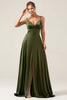 Load image into Gallery viewer, A-Line Spaghetti Straps Olive Satin Long Bridesmaid Dress with Slit