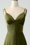 Olive A-Line Spaghetti Straps Satin Long Bridesamid Dress