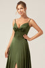 Load image into Gallery viewer, A-Line Spaghetti Straps Olive Satin Long Bridesmaid Dress with Slit