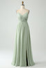 Load image into Gallery viewer, A-Line Dusty Sage Chiffon Spaghetti Straps Long Bridesmaid Dress with Slit