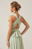 Load image into Gallery viewer, Dusty Sage Boho Chiffon Long Bridesmaid Dress with Button Back
