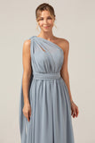 Dusty Blue Convertible Boho Chiffon Long Maternity Bridesmaid Dress