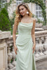 Load image into Gallery viewer, Matcha A Line Spaghetti Straps Satin Long Bridesmaid Dress with Lace Up Back