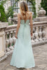 Load image into Gallery viewer, A Line Spaghetti Straps Matcha Long Bridesmaid Dress with Lace Up Back