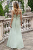 Load image into Gallery viewer, Matcha A Line Spaghetti Straps Satin Long Bridesmaid Dress with Lace Up Back