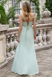 A Line Spaghetti Straps Dusty Blue Long Bridesmaid Dress with Lace Up Back