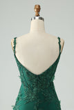 Dark Green Bodycon Spaghetti Straps Short Cocktail Dress with Appliques