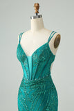 Sparkly Dark Green Bodycon Corset Cocktail Dress with Sequins