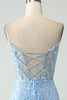 Load image into Gallery viewer, Sparkly Sky Blue Spaghetti Straps Beaded Short Cocktail Dress