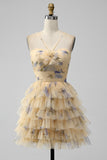 Cute Yellow A-Line Halter Tiered Short Tulle Cocktail Dress