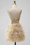 Cute Yellow A-Line Halter Tiered Short Tulle Cocktail Dress