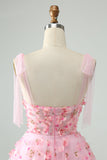 Cute Pink A Line Spaghetti Straps Cocktail Dress with 3D Flowers