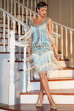 Champagne Gatsby 1920s Flapper Dress with Sequins and Fringes