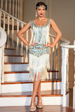 Champagne Gatsby 1920s Flapper Dress with Sequins and Fringes